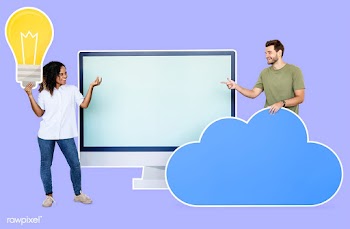 People with icons related to cloud technology.. | Free stock psd mockup - 450745