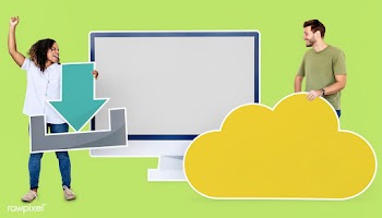 People with icons related to cloud technology | Free stock psd mockup - 450995