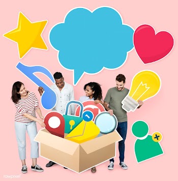People with social media icons in the box | Free stock psd mockup - 458050