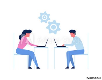 People working on laptop in office