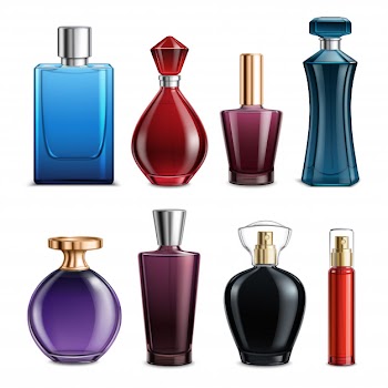 Perfume colored glass bottles Free Vector