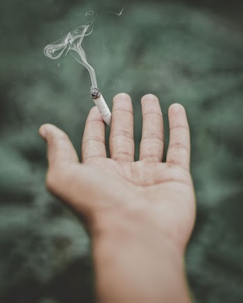 Person's Left Hand Holding A Cigarette