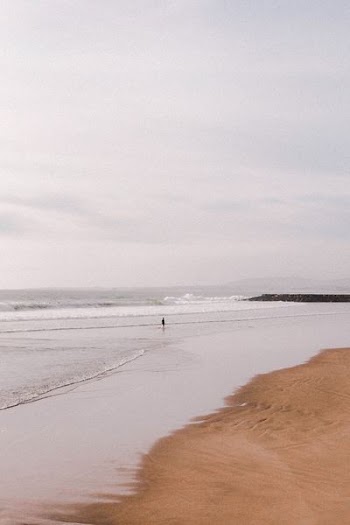 person at the seashore under gray sky
