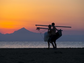 Person Carrying Pole While Walking Near Beach Shore