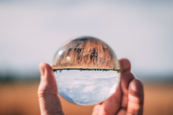 Person Holding Ball With Upside Down Field Photo