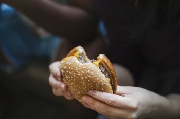 Person Holding Bitten Burger