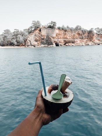 Person Holding Dessert Near Body of Water