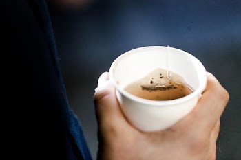person holding disposable cup with tea
