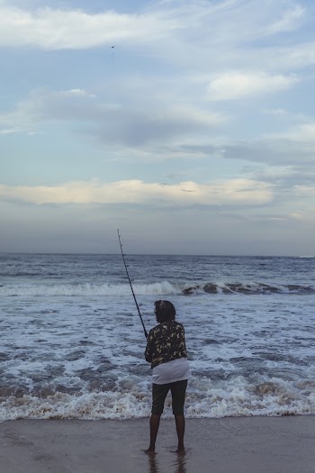 Person Holding Fishing Rod While Standing On Seashore