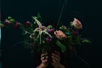 person holding pink and purple flowers