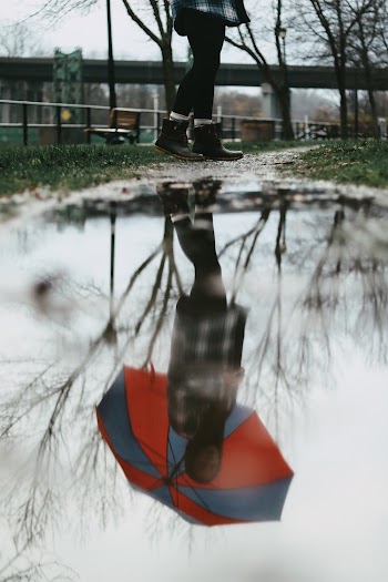 Person in Red Shirt Holding Umbrella