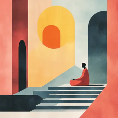 Person Meditating on Stairs - Minimalist Abstract Cubist Book Cover Person Meditating on Stairs - Minimalist Abstract Cubist Book Cover
