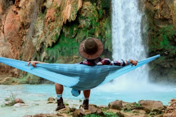 Person on Blue Hammock