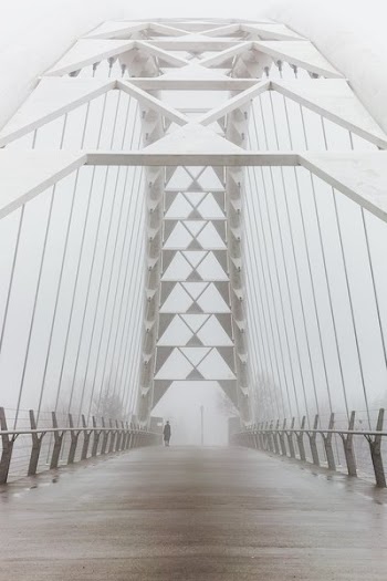Person On Foggy Walking Bridge