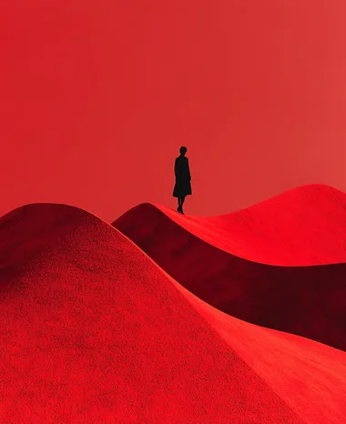 Person on Large Red Hills in Fashion Photography Style, Minimalist Aesthetic Person on Large Red Hills in Fashion Photography Style, Minimalist Aesthetic