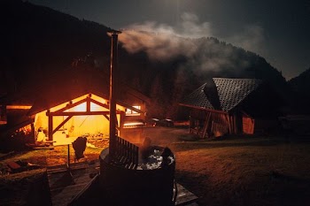 person on sauna bath during nighttime
