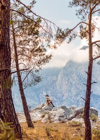 person siting on rock