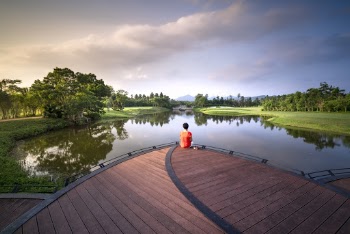 Person Sitting on Dock