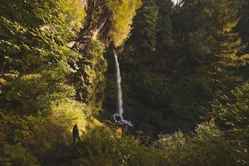 Person Standing Near Waterfall