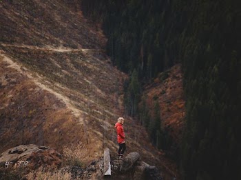 person standing on rock