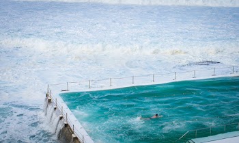 Person Swimming on Pool Beside Ocean