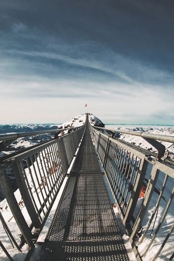 person trying to cross gray metal bridge