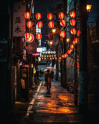 Person Walking Along a Narrow Pathway during Nighttime