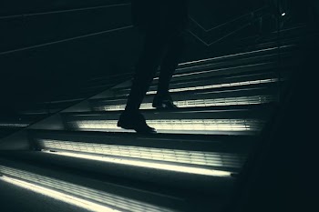 person walking on stairway