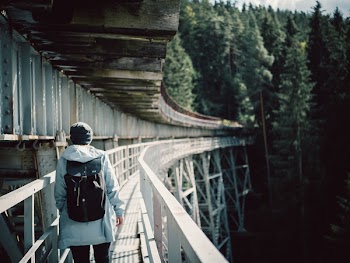 Person Walks on Bridge