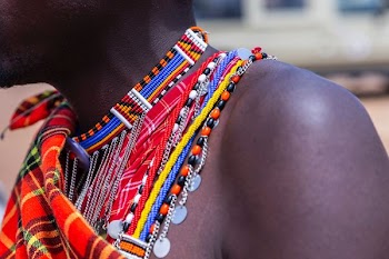 person wearing beaded multicolored necklace in selective focus photography