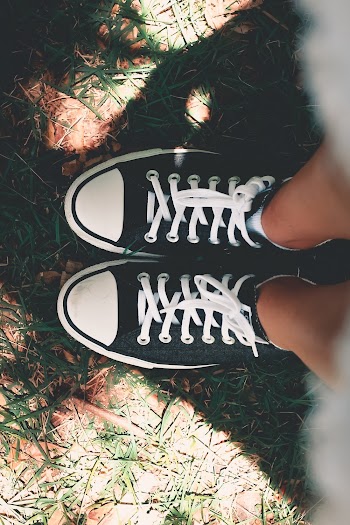 Person Wearing Black-and-white Low-top Sneakers