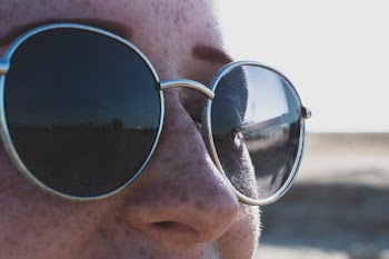 Person Wearing Gray Framed Sunglasses