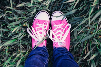 Person Wearing Pair of Pink Converse All-star Low-top Sneakers