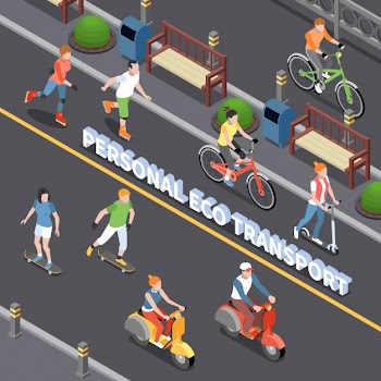 Personal eco transportation composition with personal mobility symbols isometric Free Vector