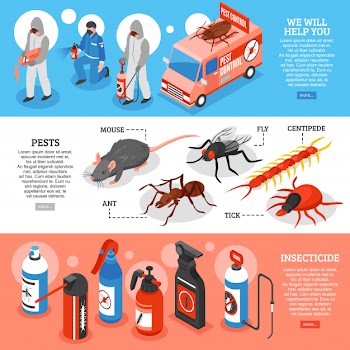 Pest control isometric horizontal banners Free Vector