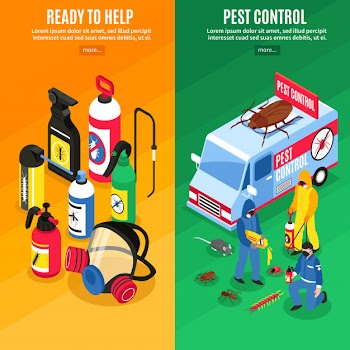 Pest control isometric vertical banners Free Vector