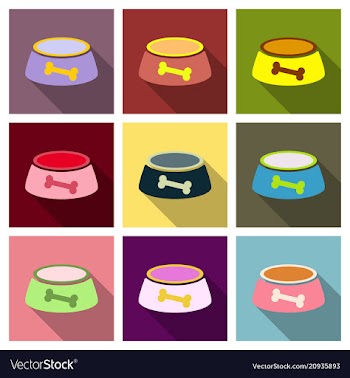 Pet dog bowl flat icon with long shadow vector image