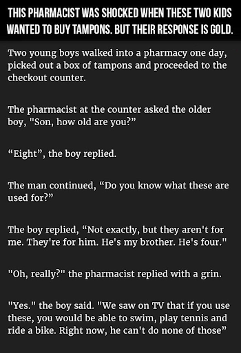 Pharmacist Is Shocked When These Two Kids Wanted To Buy Tampons ...