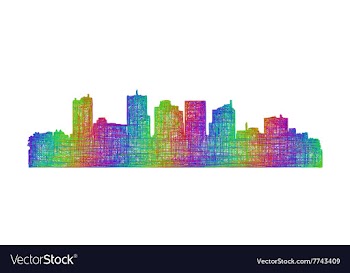 Phoenix skyline silhouette - multicolor line art vector image