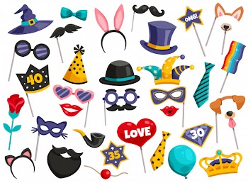 Photo booth party icon set Free Vector