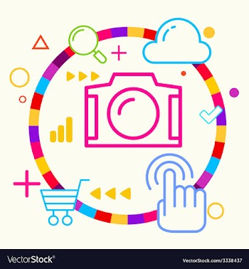 Photo camera on abstract colorful geometric light vector image