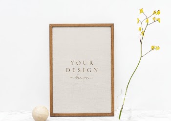 Photo frame mockup by a yellow | Free PSD Mockup - rawpixel