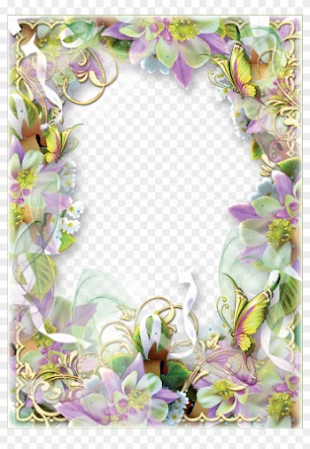 Photo Frame Spring Flowers And Butterflies - Butterflies Spring Flower Borders Clip Art
