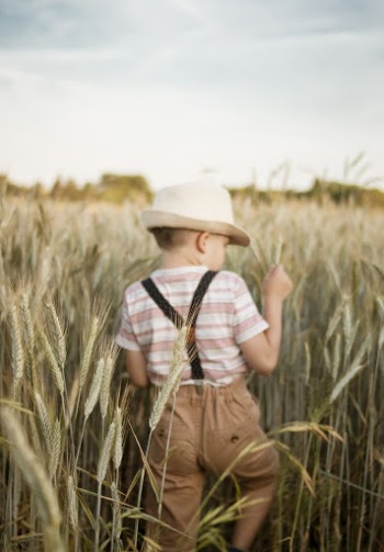 Photo of a Boy in White Trilby Hat in Wheat Field