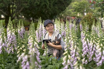 Photo of a Woman in a Flower Field Holding a Chihuahua Puppy