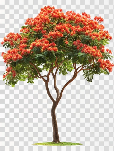 photo of an big irregular flamboyant tree with fern like lea