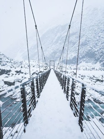 photo of bridge covered by snow