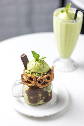 Photo Of Green Ice Cream Near Smoothie