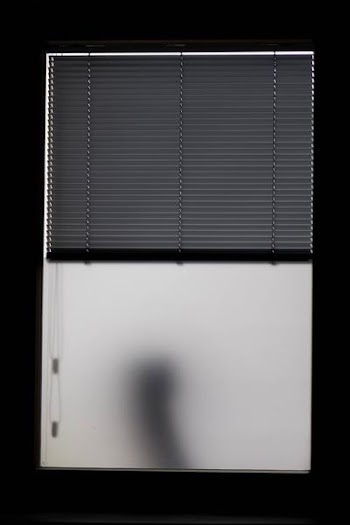photo of half-open window blinds