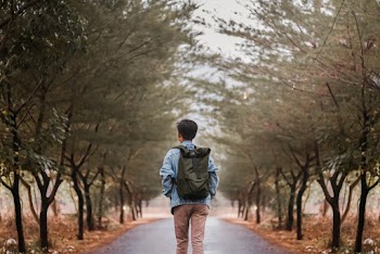 Photo of Man Walking on Road Near Trees